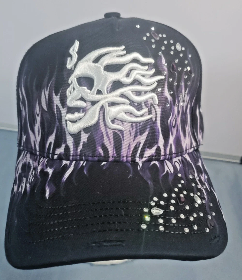 CASHED OUT HATS Purple Flame Black Purple Snapback Hat Skull Full Set COFLAMES